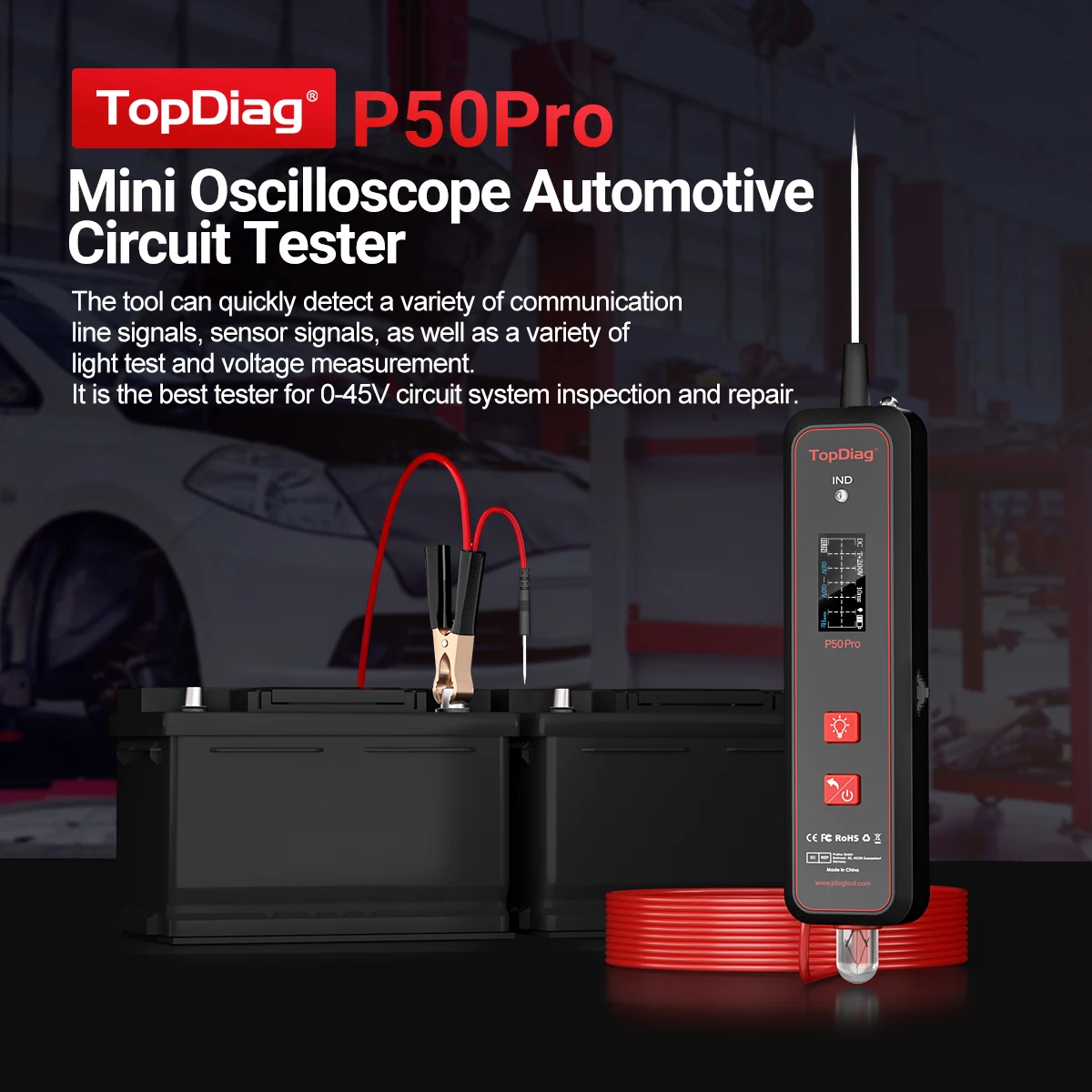 Topdiag P50 Pro Jdiag Mini Oscilloscope Automotive Circuit Tester Multifunctional 12/24V Circuit System Electrical Detector