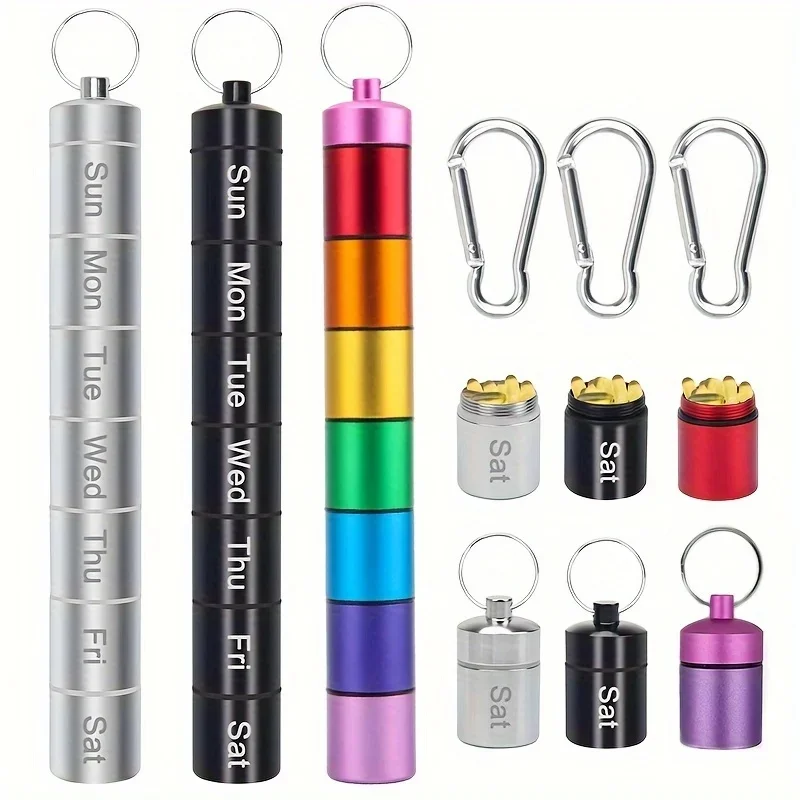 

Small Portable Pill Case Keychain, Waterproof Metal Pill Holder Tube Mini Organizer Weekly Pocket Boxes Storage Boxes