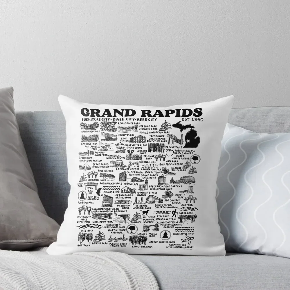 

Grand Rapids Map Throw Pillow luxury home accessories Decorative Sofa Cushion pillow cover christmas pillow