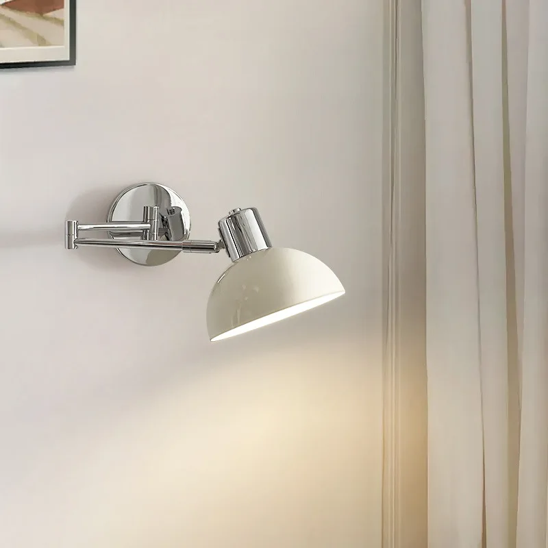 Medieval Rotatable Long Arm Rocker Wall Lamp LED Bedroom Bedside Living Room Study Homestay Hotel French Cream Style Wall Lights
