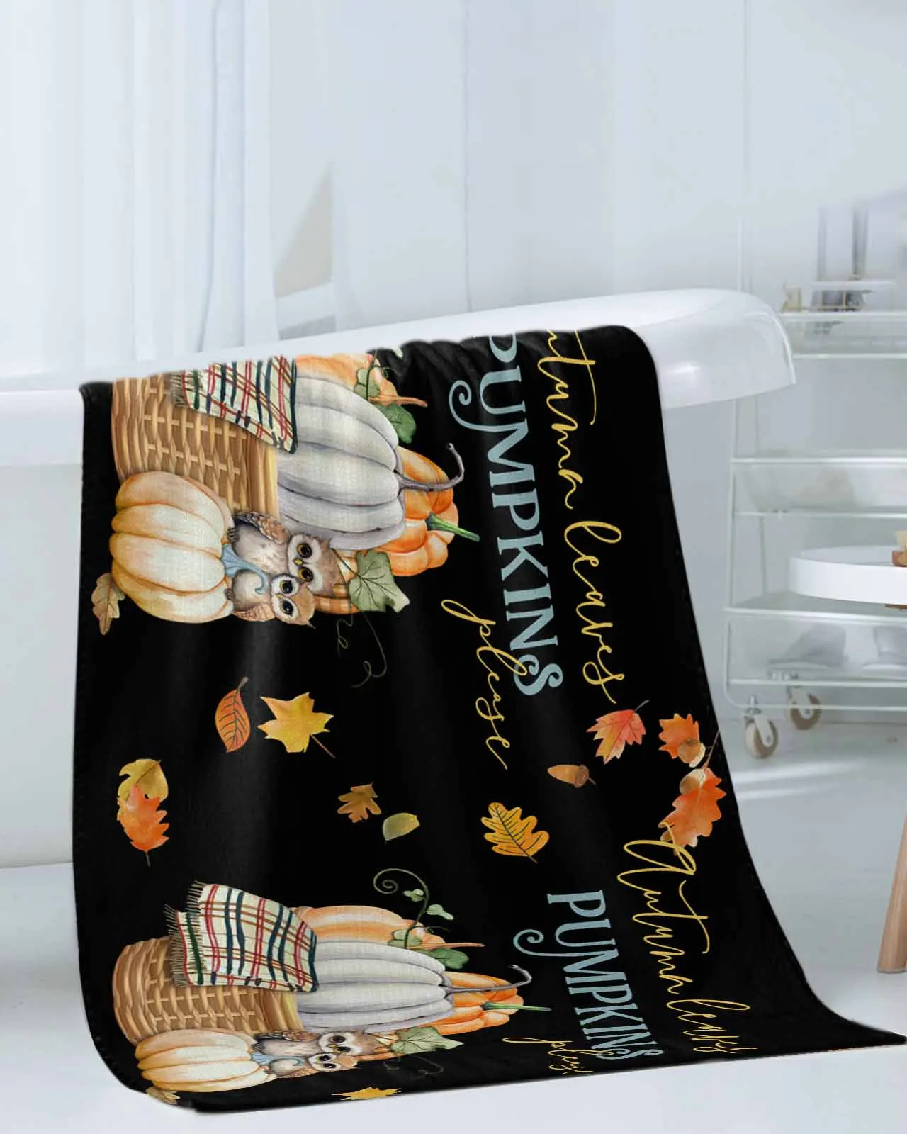 

3pcOwl Pumpkin LeavesTowel Set Ultra Soft Highly Absorbent Includes 1 Bath Towels 1 Hand Towels 1 WashclothsFor Home Bathroom