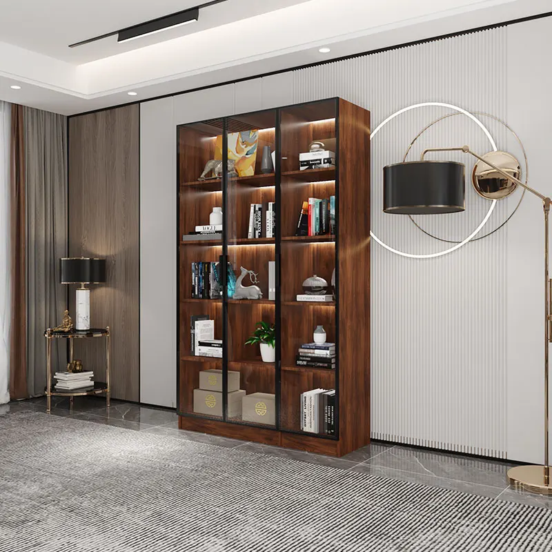 Bookcase Bookshelf Modern Minimalist Floor Entire Wall Locker Shelf with Glass Door