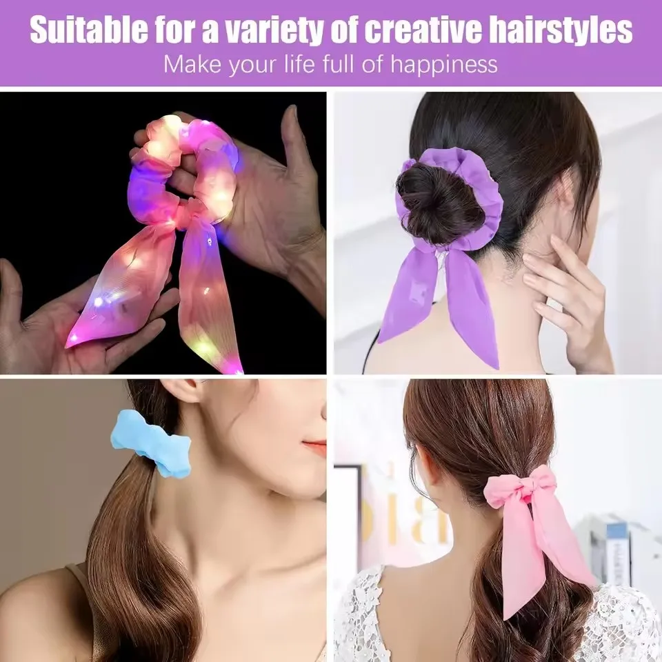 5/10 قطعة Led تضيء القوس Scrunchies Led الشعر Scrunchie ذيل حصان أصحاب النساء اكسسوارات توهج في الظلام لوازم الحفلات