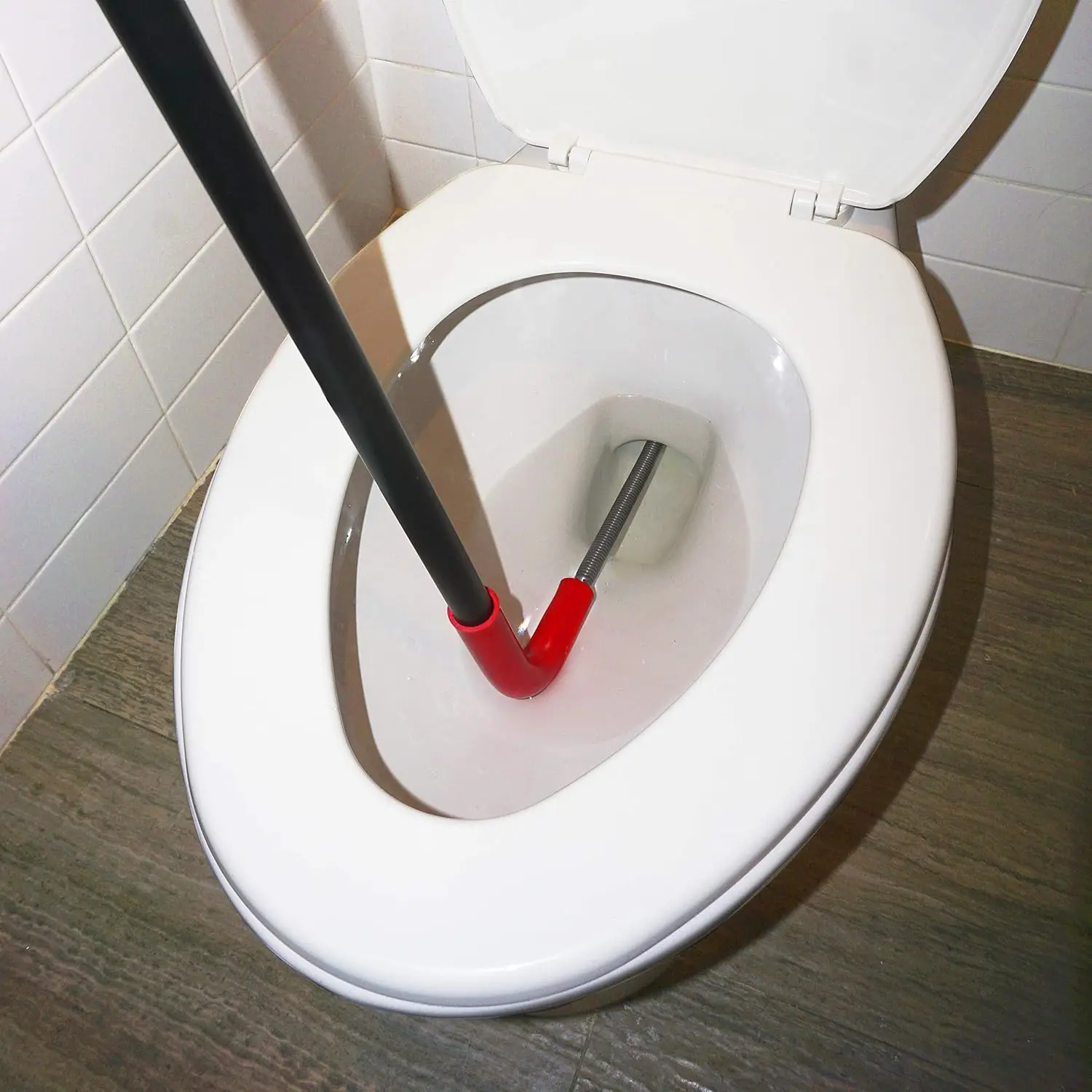 

6 Foot Toilet Auger | Manual or Drill Powered Closet Auger with Drop Head for T-Junction Pipes, Plastic Angled Guard