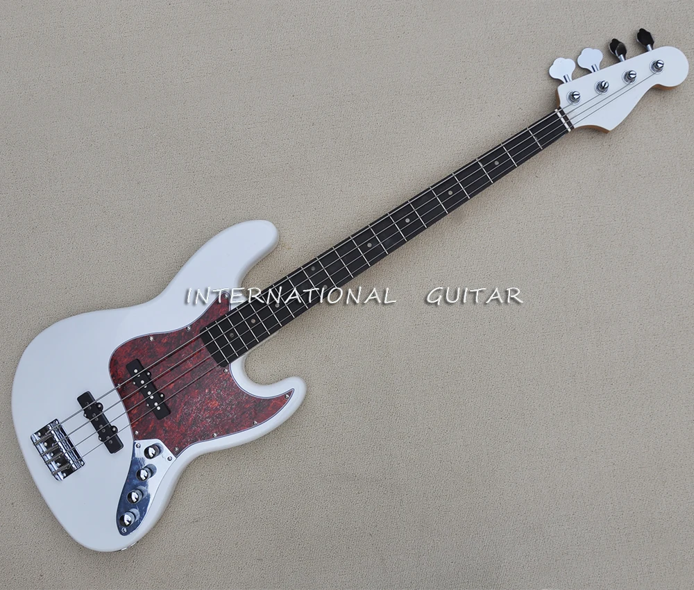 

White Active 4 Strings Electric Bass Guitar with Rosewood Fretboard, Red Pickguard,Customizable