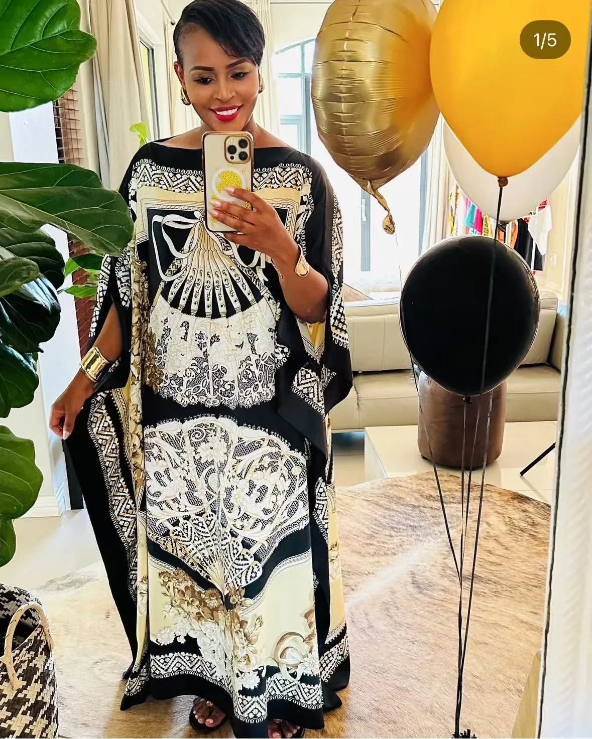 Middle East Elegant Printed Twill Silk Summer Kaftan Maxi Dress Oversized African Blogger Designer Loose Abaya Muslim Long Dress