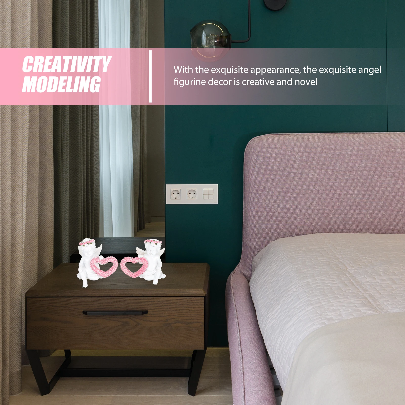 

1Pair Resin Angel Statues Desktop Decoration Ornament Office Bar Resin Craft Angel Adornment Creative Sculpture Art