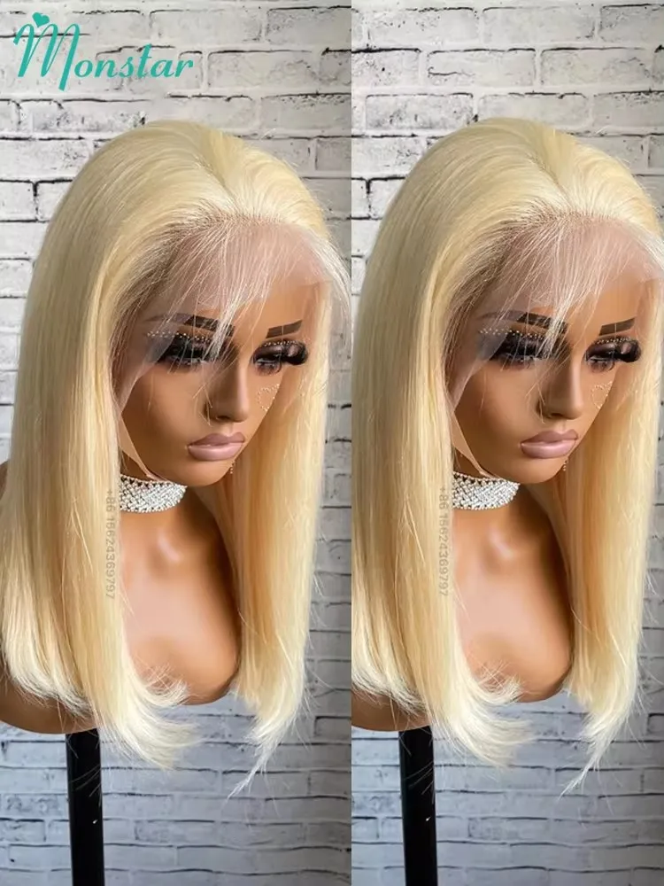 Perruque Bob Lace Front Wig naturelle sans colle, cheveux lisses, blond 613, HD, 180% de densité