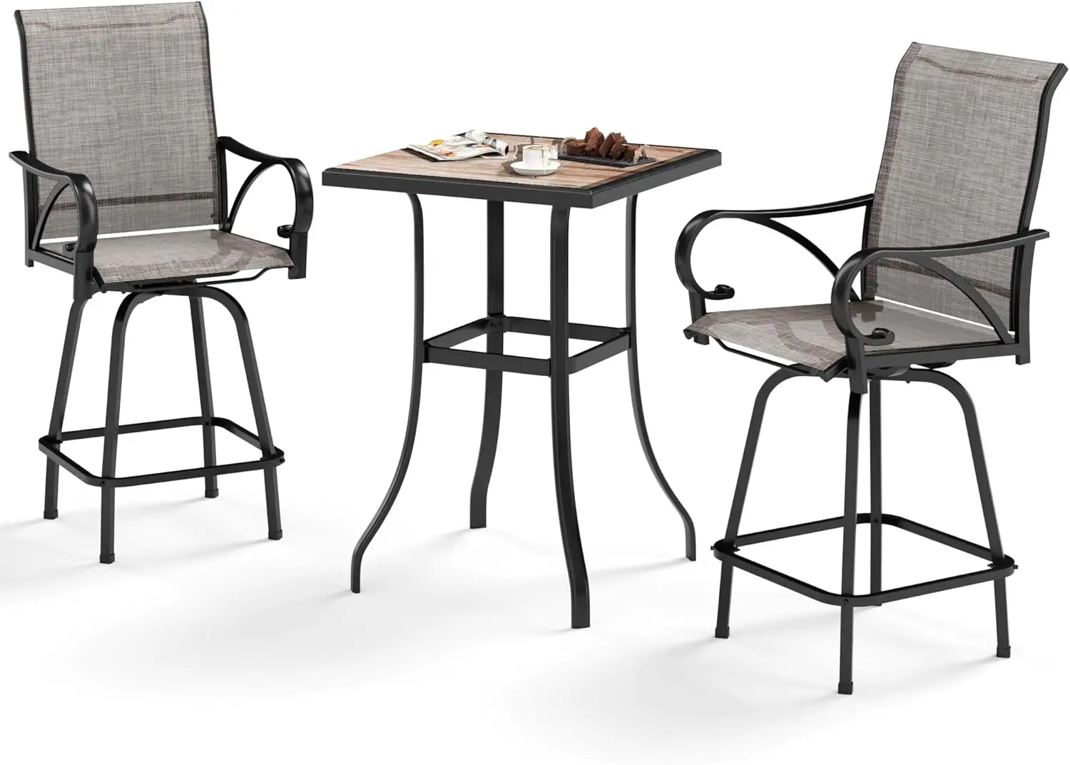 

Набор для бара на открытом воздухе, комплект барного стола и стульев для патио, набор для патио в барном стиле - 2 вращающихся барных стула (серые), 1 квадратный барный стол