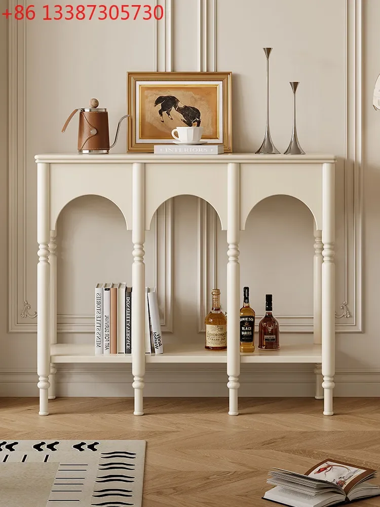 French cream style all solid wood porch cabinet facing the door, small apartment household