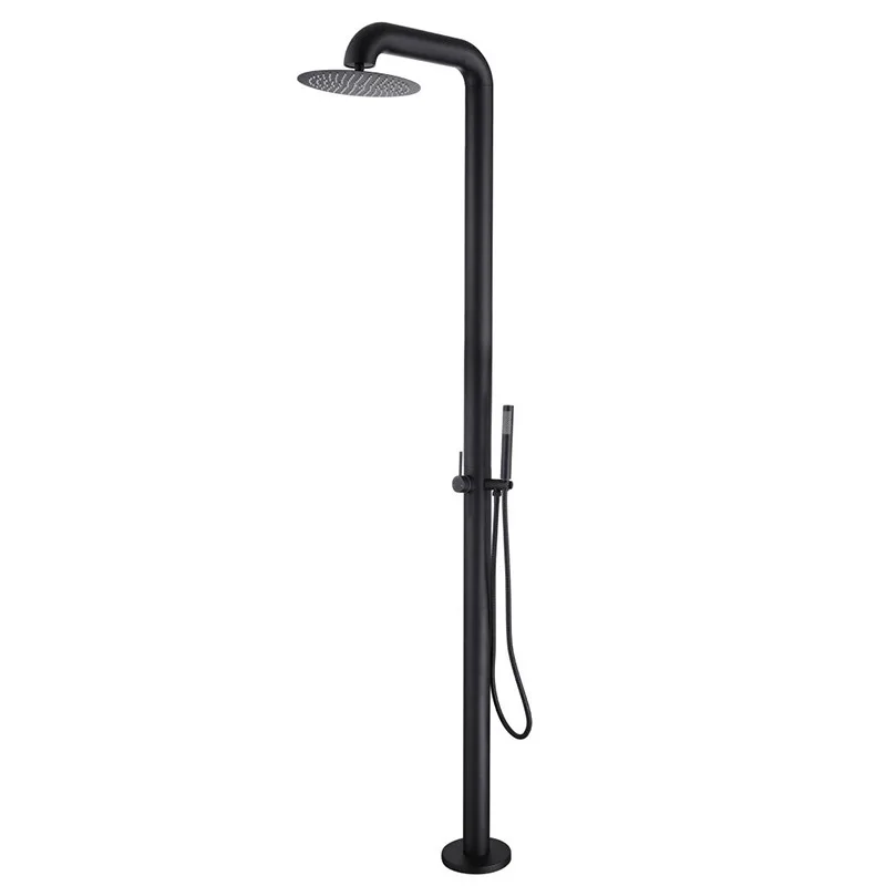 Single Handle Chrome Stainless Steel Outdoor Shower System Freestanding Shower Set with Jet Spray for Poolside Beach Backyard