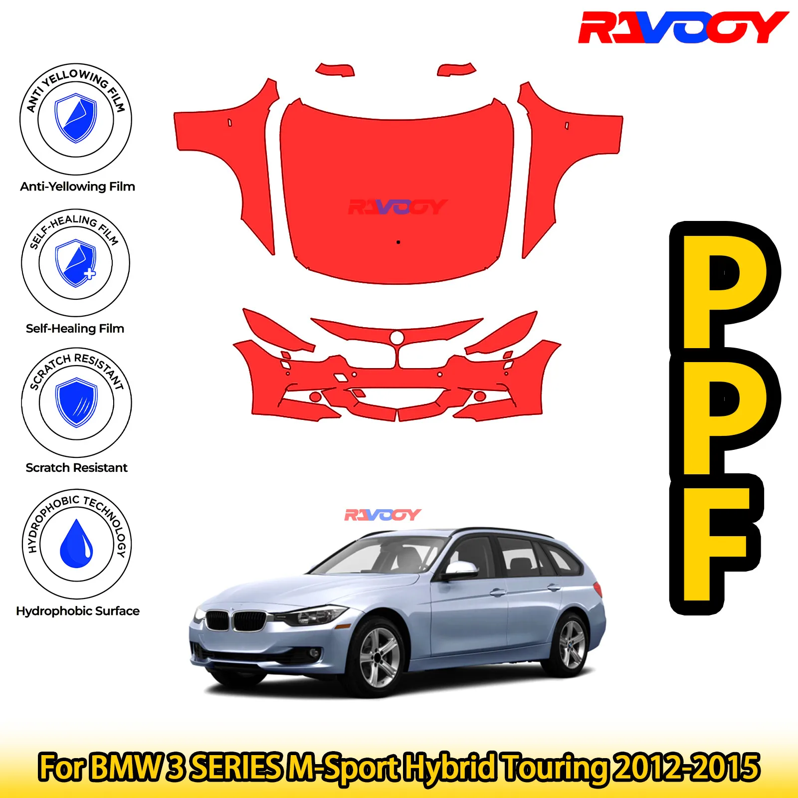 

Для BMW 3 SERIES M-Sport Hybrid Touring 2012-2015 глянцевая матовая черная предварительно вырезанная передняя пленка PPF комплект защиты от краски
