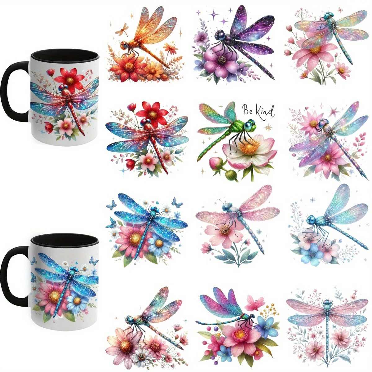 

12PCS/SET Beautiful Dragonfly DIY UV Transfer Paper Set - Waterproof Vinyl Transfer Paper For Cups, Bottles, Laptops