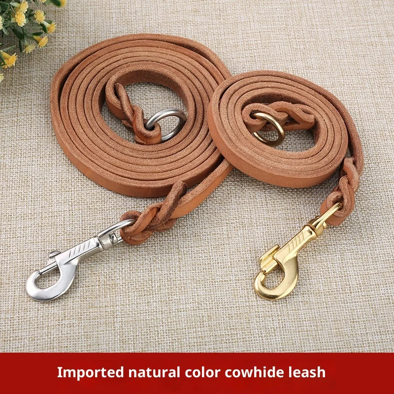 

German Style Leather Leash - Thickened Cowhide Training Lead for Large Breed Dogs, Durable Competition Rope with Secure Clip
