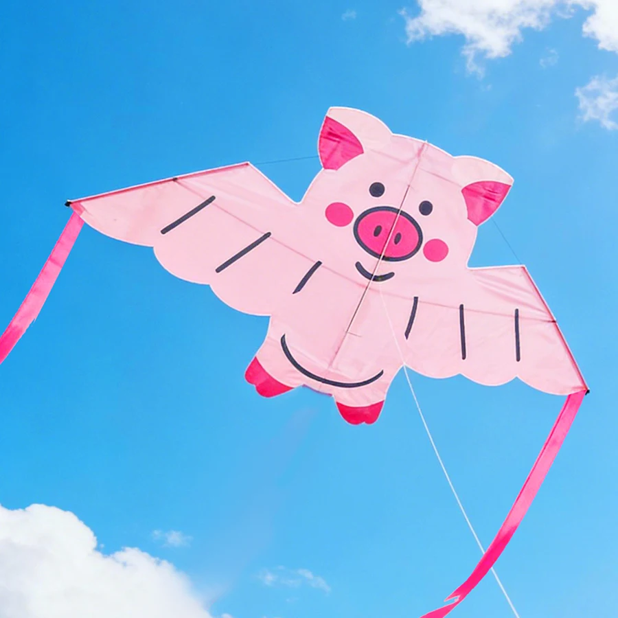 어린이를 위한 귀여운 핑크 돼지 연 - 102cm 쉽게 날릴 수 있는 동물 연, 야외 놀이, 해변 및 공원용 내구성 있는 천 (12세 이상)