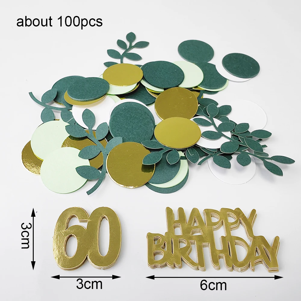 100 Stück Happy 30/40/50/60th Geburtstag Konfetti grüne Goldfolie Konfetti Dekor für 30th 40th 50th 60th Geburtstag Party Tischdekorationen – Detail 6