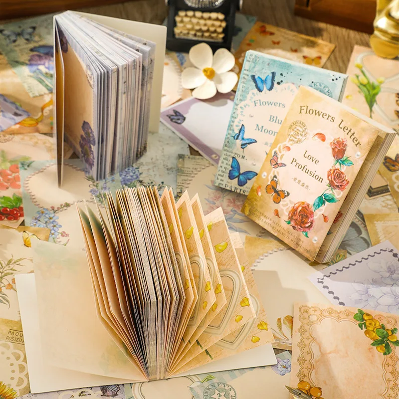 80 pcs Vintage plant flower decoration paper Stationery paper Color paper Mini Note paper Bean this can tear note notes