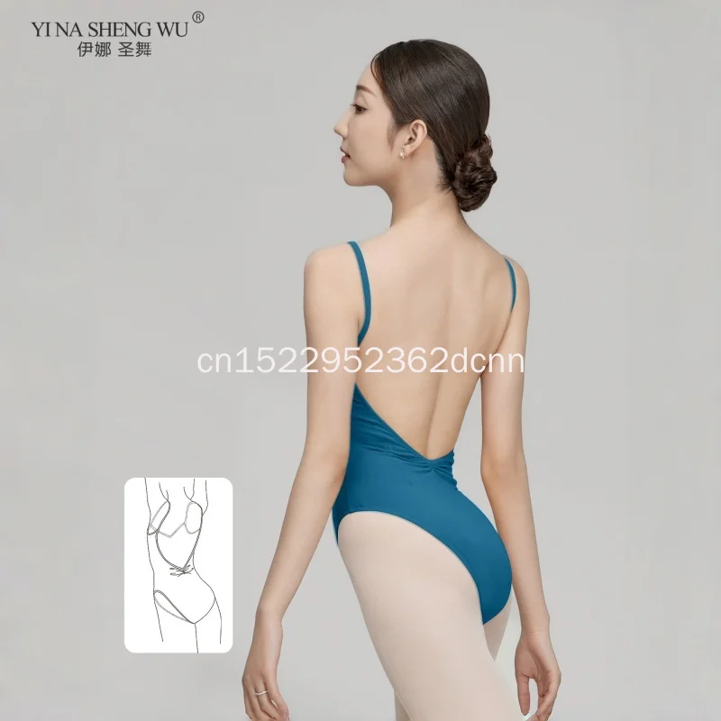 여성 발레 레오타드 스파게티 스트랩 캐미솔 솔리드 수영복 댄스 레오타드 발레 의상 로우 백 체조 댄스 바디수트
