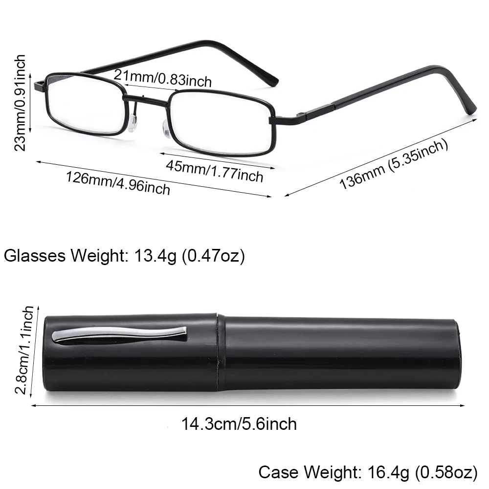 Portable Lightweight Slim Reading Glasses with Tube Case Anti Blue Light Readers Glasses for Men Women Mini Compact Eyeglasses