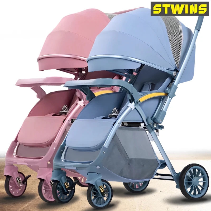 Detachable combination twin stroller two-way sitting can lie down light folding newborn double child stroller