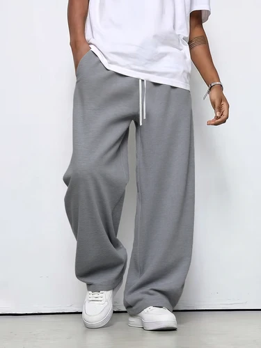 Imagen 2 del producto Pantalones casuales de pierna recta y corte holgado para hombre, pantalones deportivos coreanos de pierna ancha, pantalones largos ligeros y cómodos para exteriores para hombre