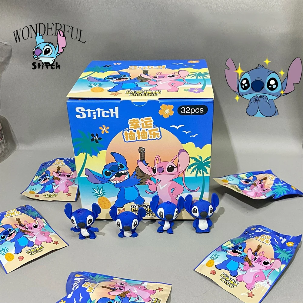 Disney 32pcs/set Stitch Anime Eraser Diy Cartoon Pencil Eraser Action Blind Box Student Articles Stationery Kids Go School Toys