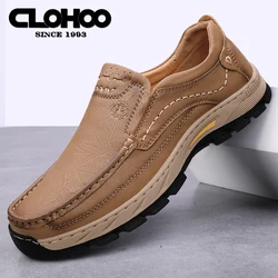 CLOHOO handmade shoes rubber sole thick bottom breathable casual leather shoes men's Loafers classic hand-stitched men's shoes