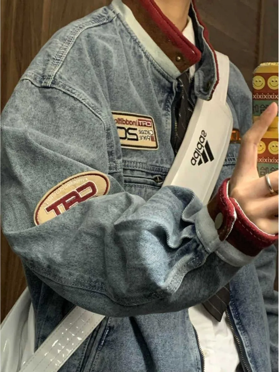 

Retro American Color Blo Stand Collar Jeans Jaet Trendy High Street Hip Hop Men's Jaet Haome Clothes Outerwear