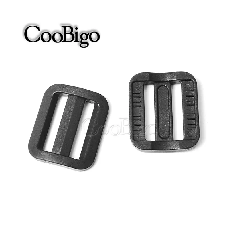 10pcs Curve Tri-Glide Slider Sliplock Buckle Adjustable Plastic Black for Bag Straps Webbing Size 20mm 25mm 32mm 38mm 50mm