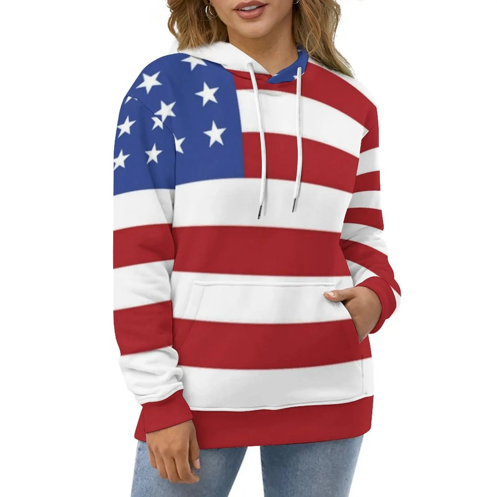 American USA Flag Hoodies Long Sleeve Patriotic Stars Stripes Casual Hoodie Autumn Street Wear Design Loose Hooded Sweatshirts