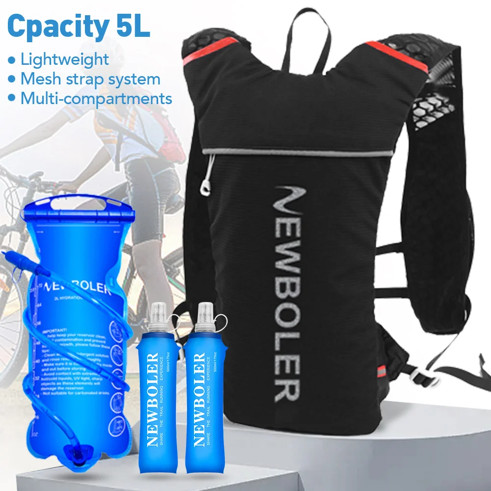 Mochila ultraligera para correr de 5L, chaleco de hidratación para correr y rastro, mochila para correr en bicicleta, bolsa de 500ml, matraz blando de 2L