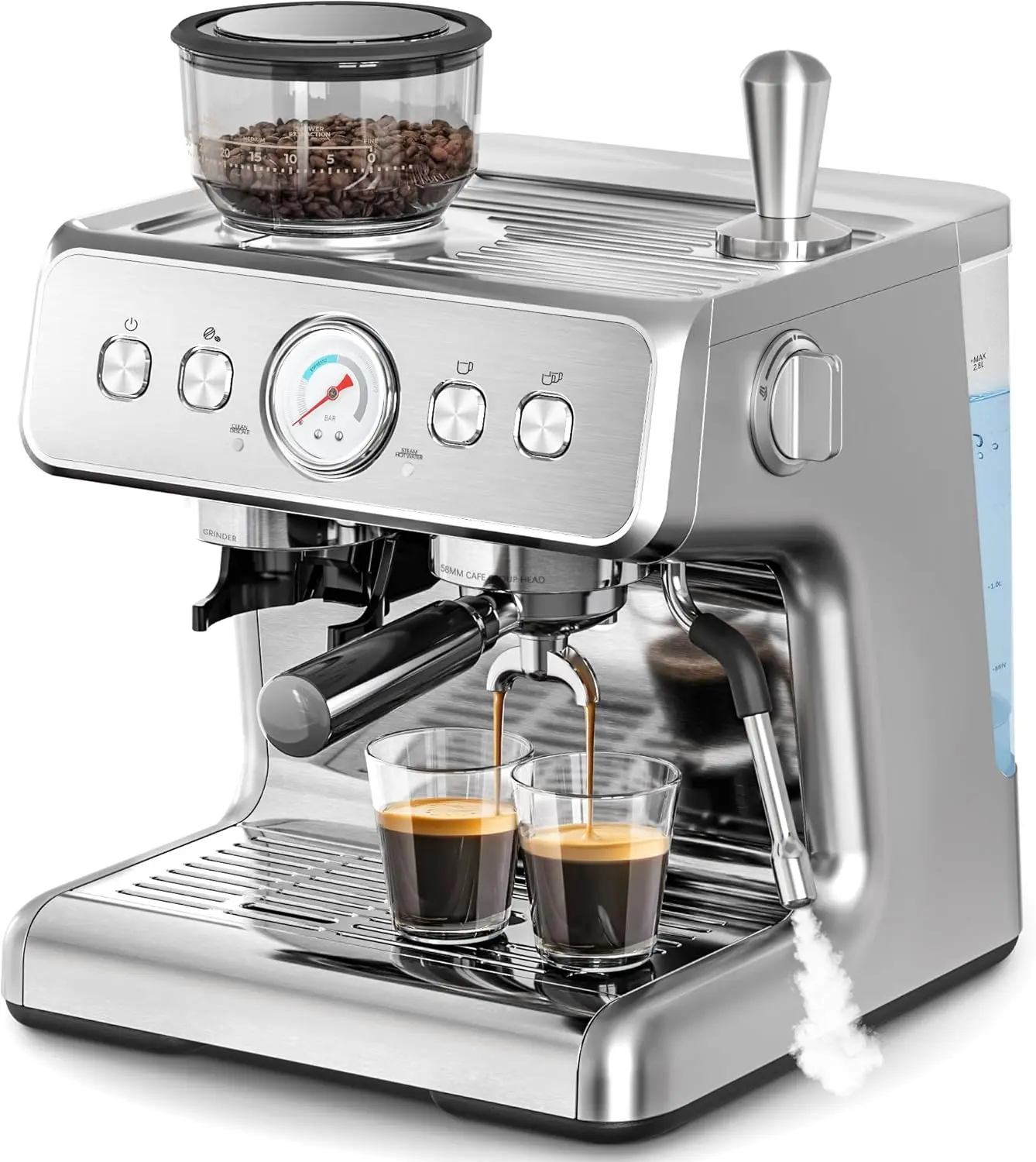 

grinder, 20 Bar Professional Espresso Maker with Milk Steam Wand & Removable Water Tank for Latte and Cappuccino, Espresso