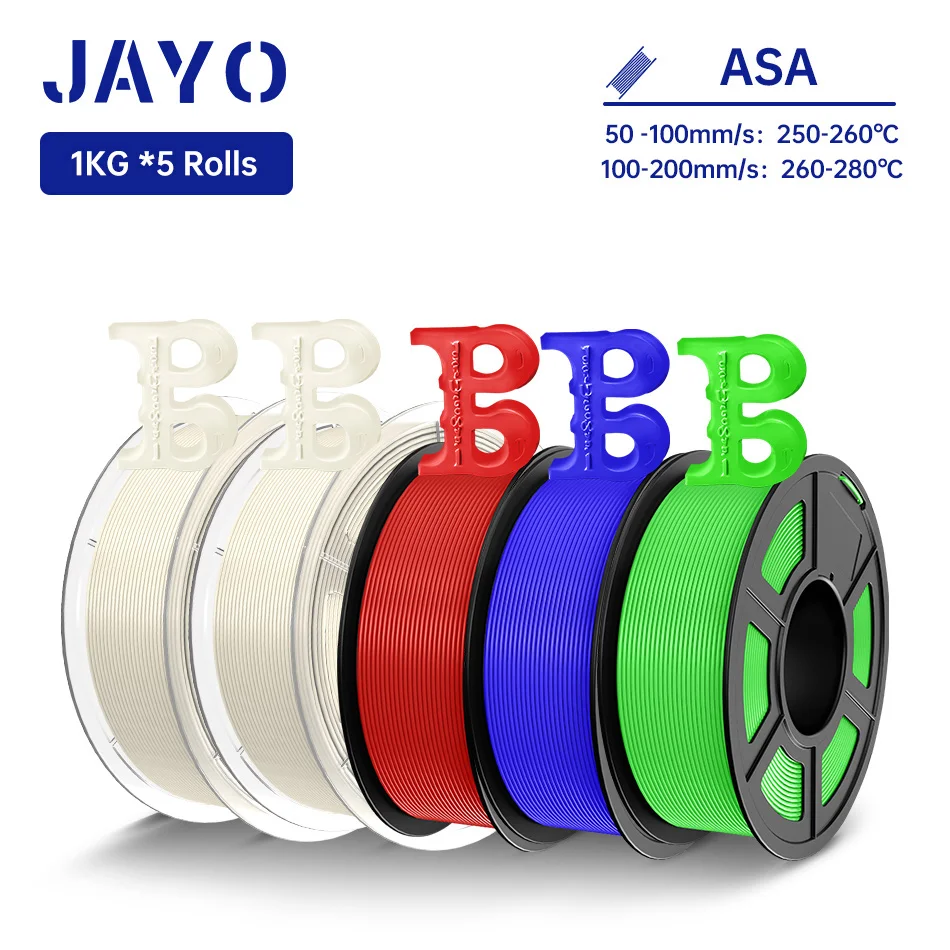 JAYO 3D Filament ASA 1,75mm 5KG Hitze- und Witterungsbeständiges ASA 3D-Drucker-Filament Perfekt für den Druck von Funktionellen Außenteilen
