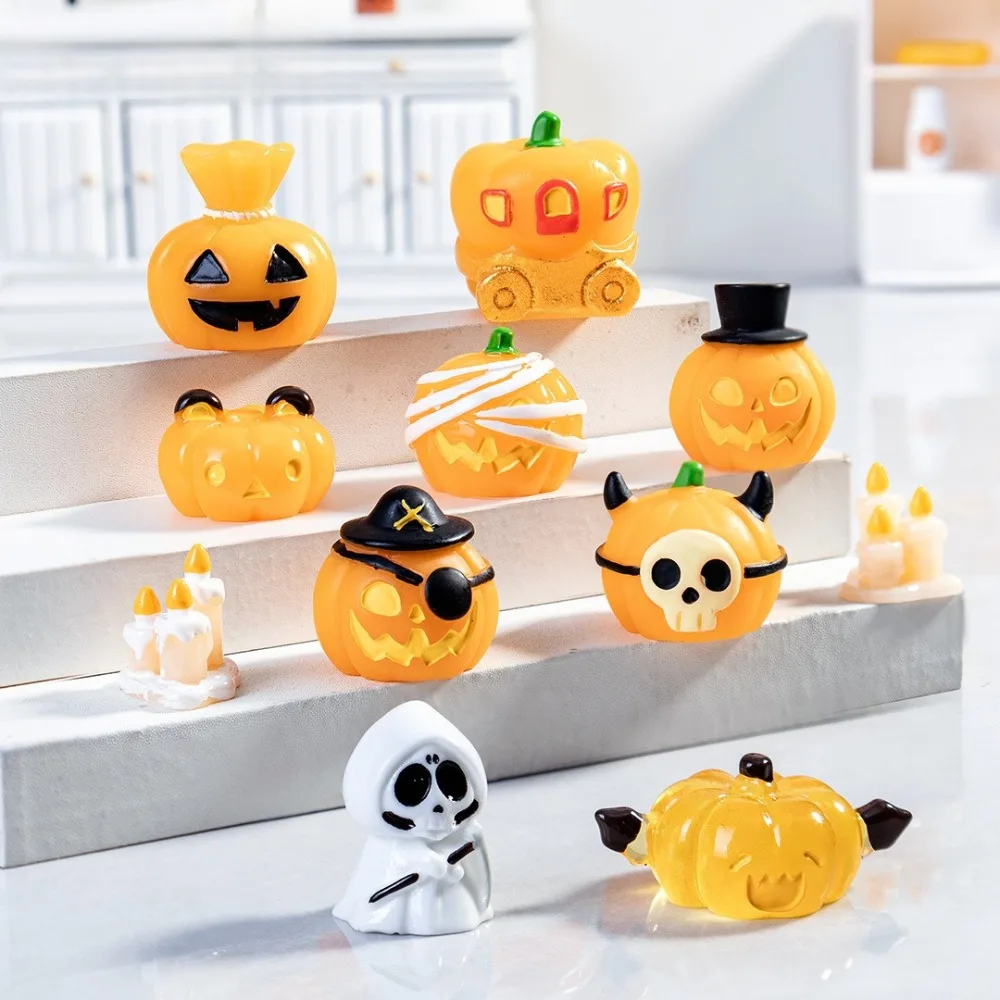 Figuras de velas de esqueleto de calabaza de resina divertidas para Halloween, estatua de calavera de mesa del Día de Todos los Santos, adornos en miniatura de jardín de hadas