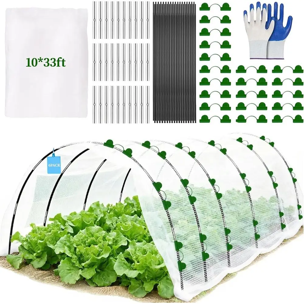 10ft x 33ft Durable Garden Netting with 6 Fiberglass Hoops for Plant Protection