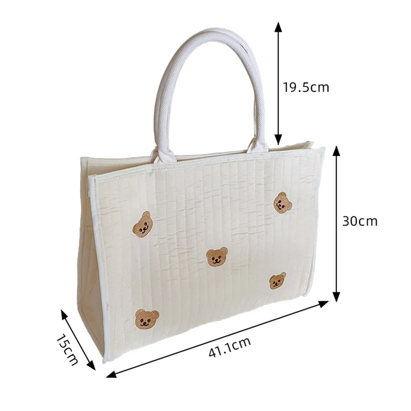 Korean Bear Embroidery Maternity Mommy Shoulder Bags Baby Diaper Bag Nappy Storage Organizer Cotton Quilted Messenger Bag