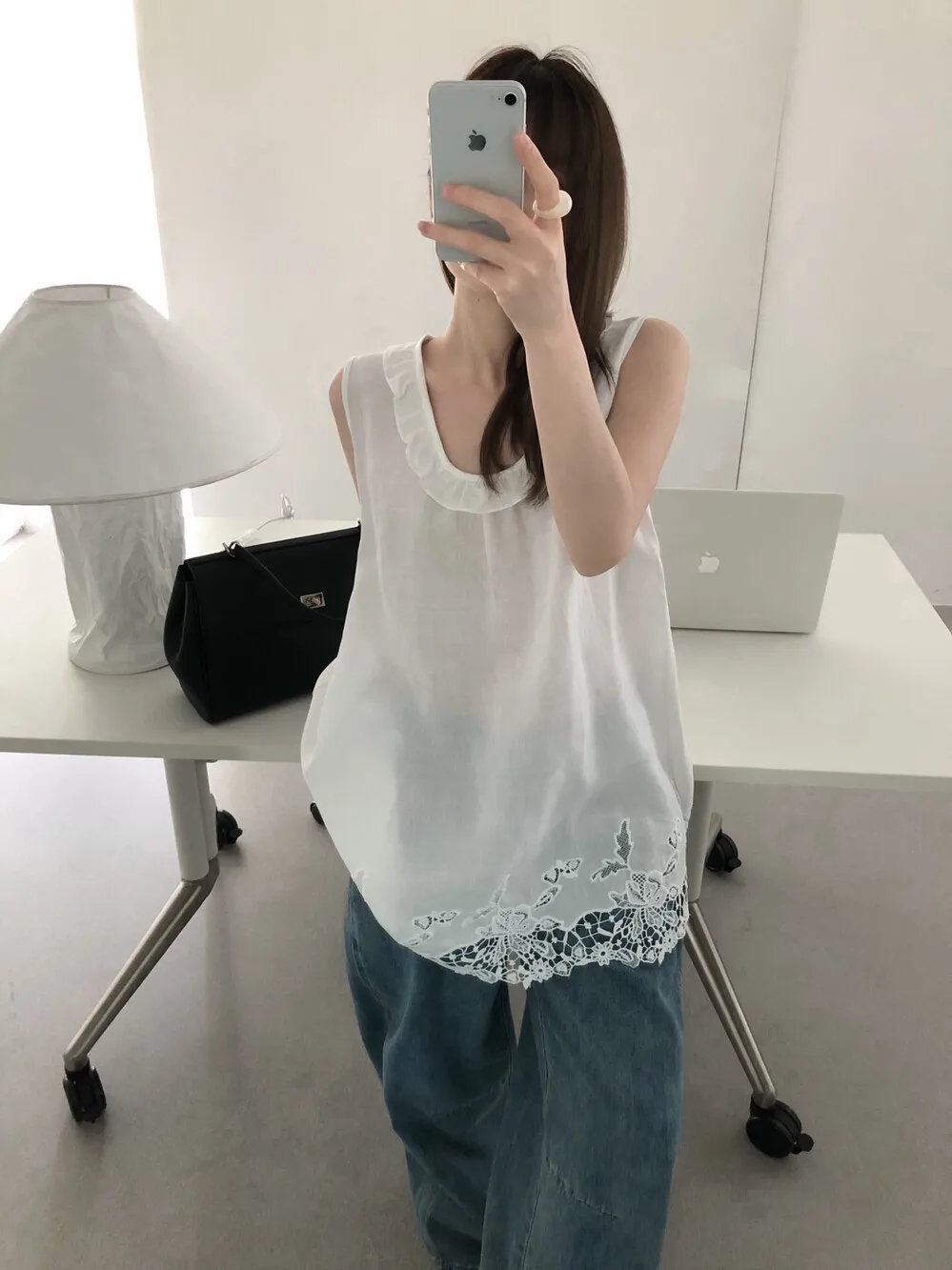 

Летний топ Lilian Little Women: шелковая блузка без рукавов с рюшами в корейском стиле, свободный крой, дышащая, для повседневной носки