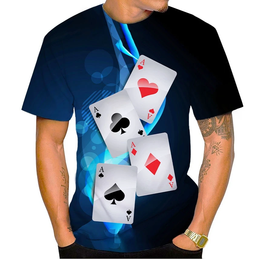 Personality Poker 3D Print T-shirt Playing Cards Las Vegas T shirt Men Women Skull Poker Hip Hop Punk Casual Clothing 100-6XL