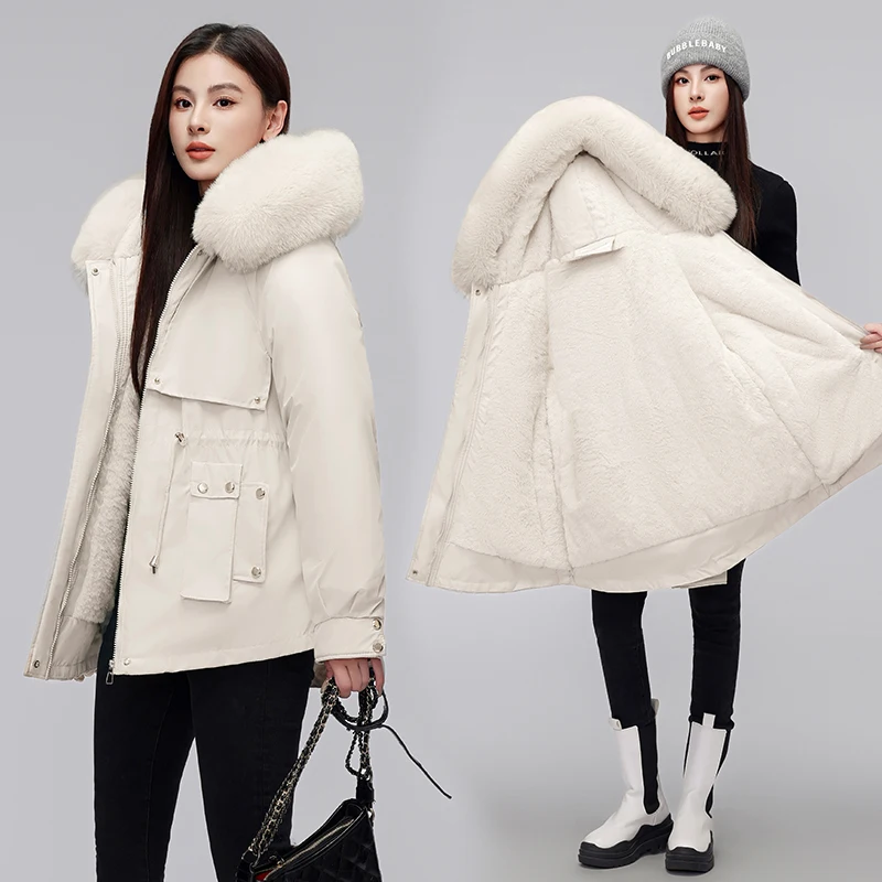 New Female Winter Thickened Cotton Jacket Korean Version with Waistband Overcoat Slim Versatile Parkas Mid Length Coat for Women