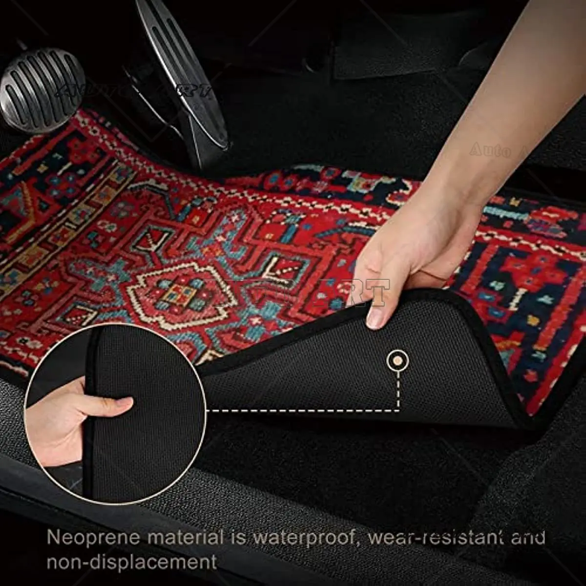 Antique Oriental Turkish Persian Carpet Car Floor Mats 4-Piece for Front Rear Seats Durable Floor Carpet Heavy Duty Rubber Back