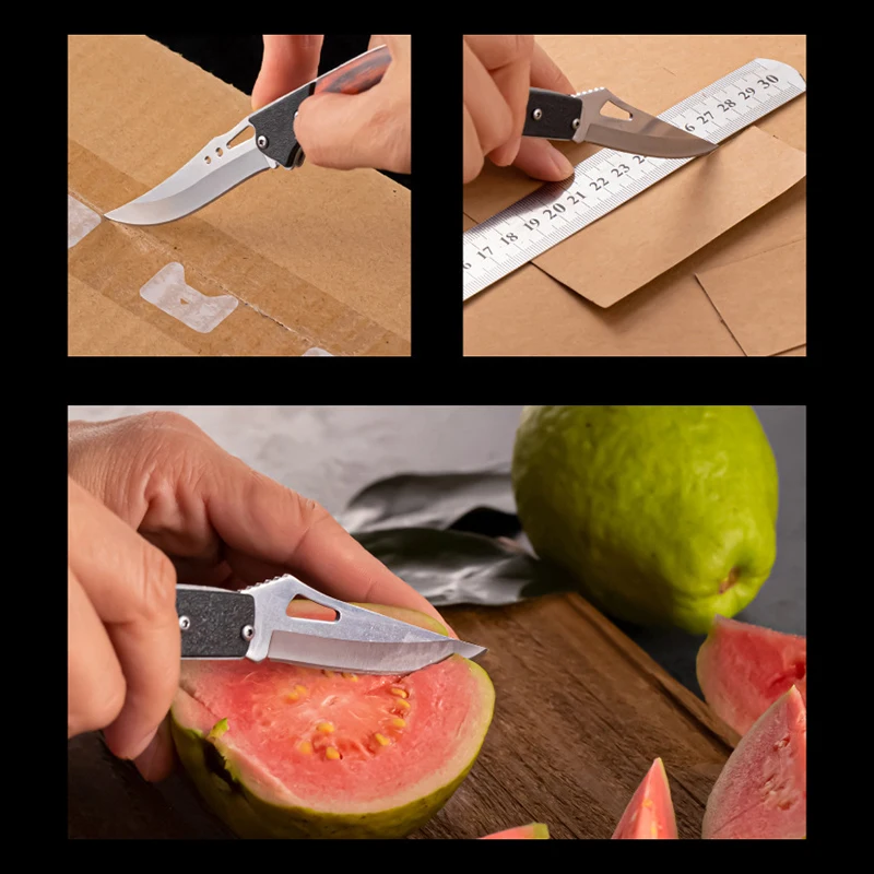 Cuchillo plegable de acero inoxidable para fruta, cuchillo de bolsillo para exteriores, cuchillo pequeño para acampar, perfecto para frutas y