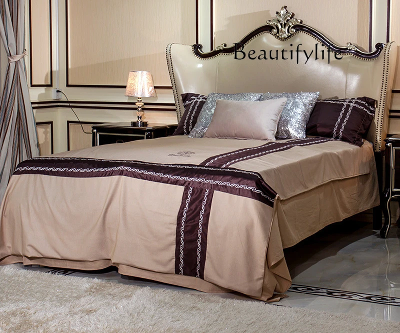 Light luxury neoclassical bedroom home European solid wood bed, villa leather designer style high sense