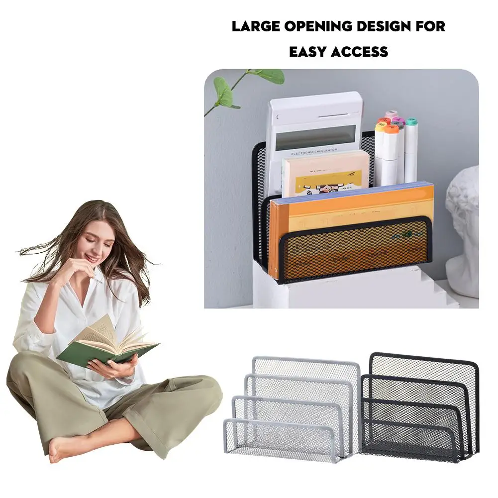 3-Layer Metal Mesh Desk Organizer With Tray, Stand, And Rack For Papers, Magazines, Books Files - Black Iron Office Organiz T5L8