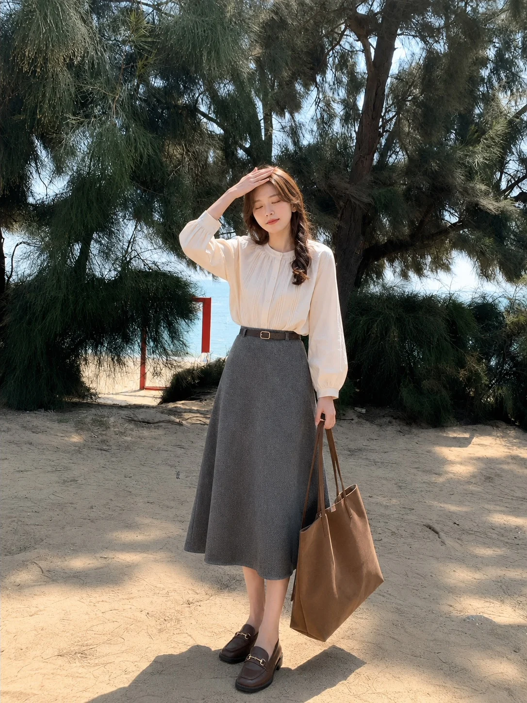 Thickened Woolen  Skirt High Waist Straight A-Line Umbrella Skirt Women's Autumn Winter Slimming Mid-Length Retro Style