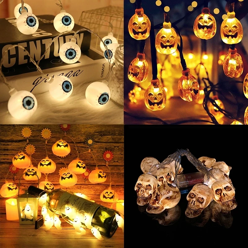 10LED Halloween Pumpkin Spider Bat Skull String Light Fairy Lamp DIY Hanging Horror Christmas Decorations For Home Party Garland