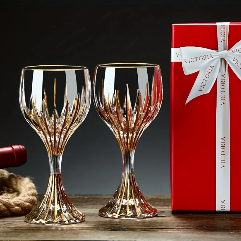 

Light Luxury Wine Glass European Retro Crystal Glass Goblet Gift Box Crystal Wine Glass Wedding Gift Box Praty Gold-inked Goblet