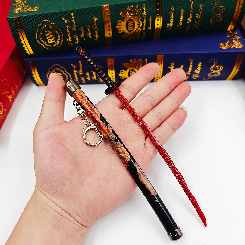 23cm Ring Game Peripheral Rivers of Blood Sword Alloy Pop-up Sword Weapons Model Ornament Crafts Keychain Decorative Toy Katana