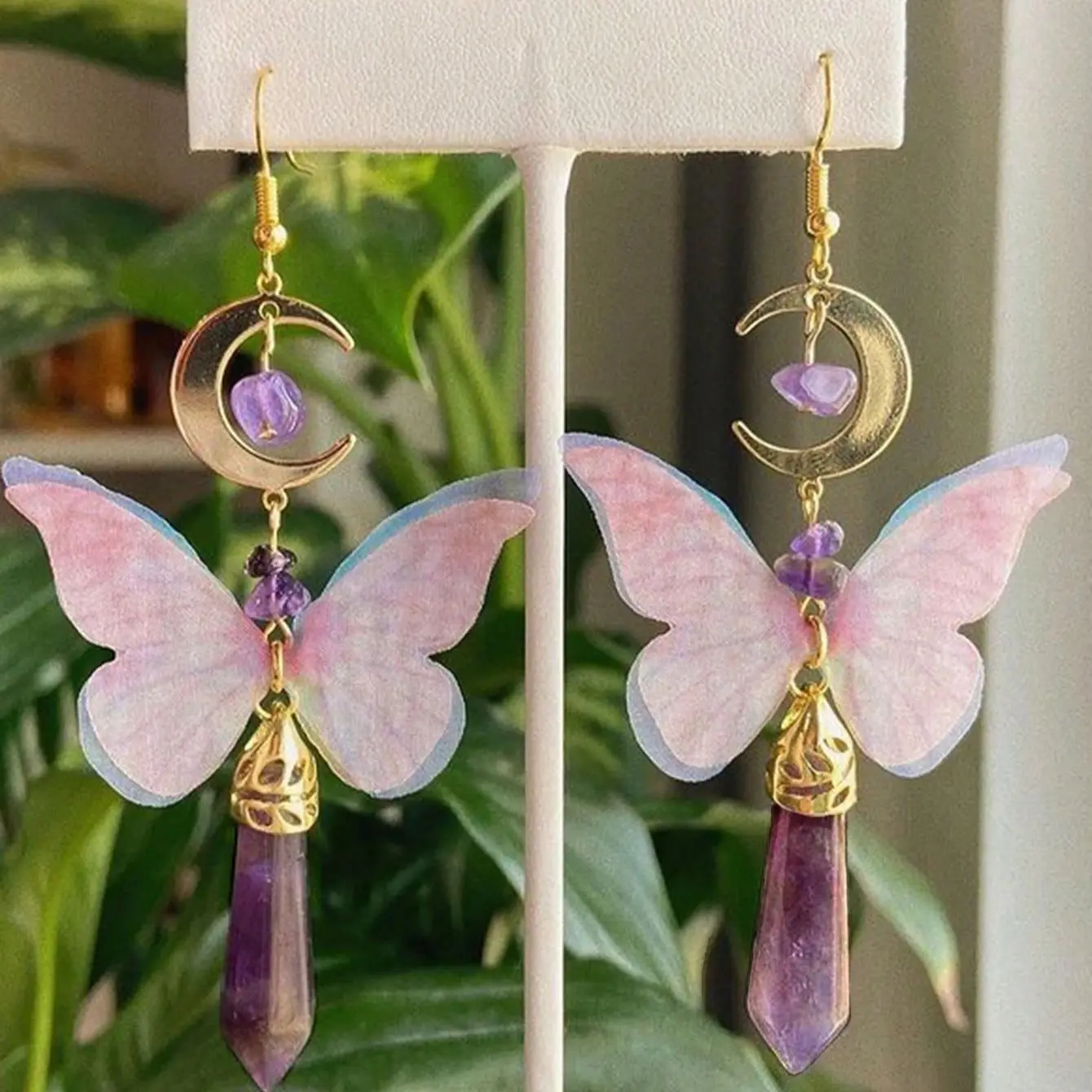 2 Pcs Fashion Butterfly Moon Insect Y2K Sweet Creative Ethic Pink Copper Dangle Earrings Women Daily Party Gift Jewelry