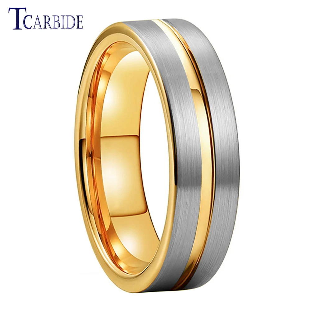 6MM Men Women Ring Tungsten Wedding Band Rose Gold Color With Brushed And Center Groove Finish Comfort Fit
