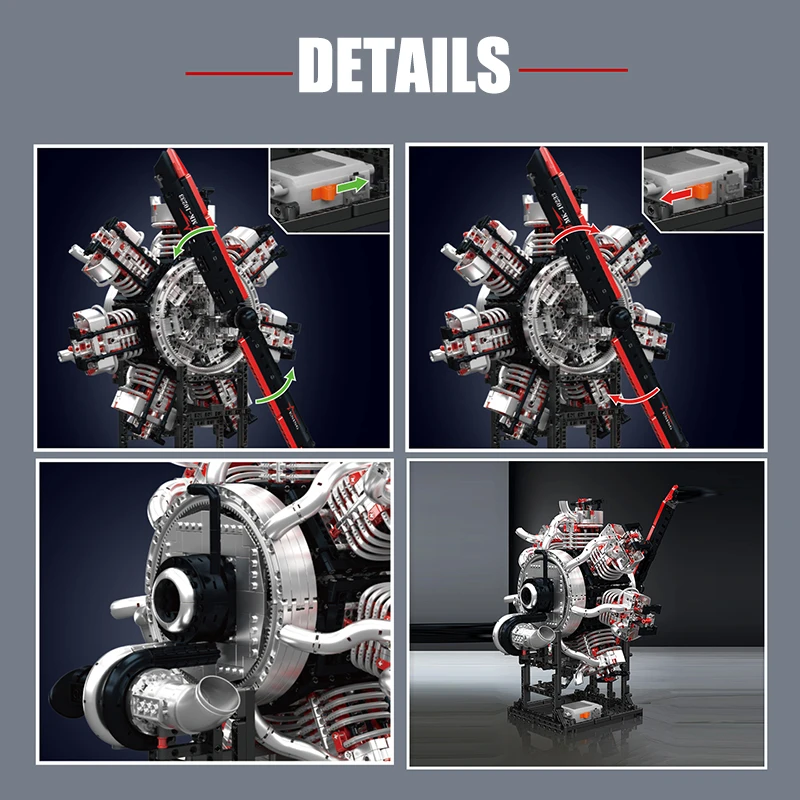 Mould King 10233 Radialflugzeugmotor-Bausteine, Modellbausatz, 3089 Stück STEM-Projekt für Teenager, baubare Anzeige, DIY-Spielzeuggeschenke
